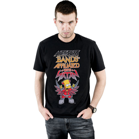 THE SIMPSONS - WITH SATAN - Front Print T-Shirt Black