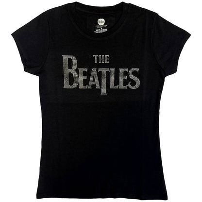 THE BEATLES - DROP T CRYSTALS - Ladies T-Shirt Black (Embellished)