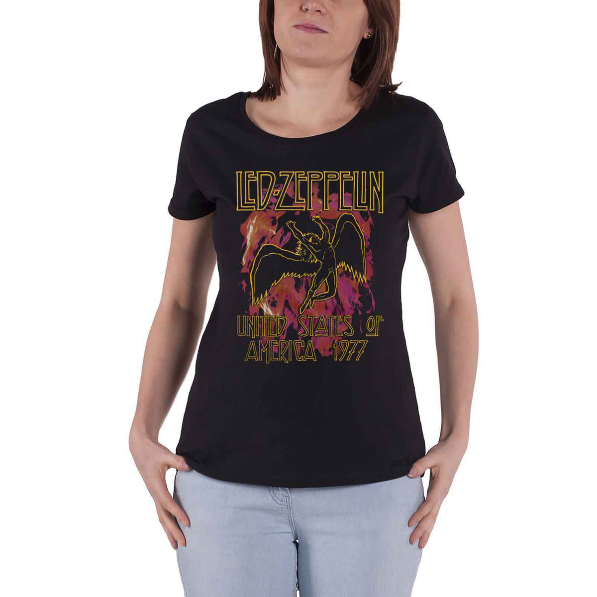 LED ZEPPELIN - BLACK FLAMES - Ladies T-Shirt Black