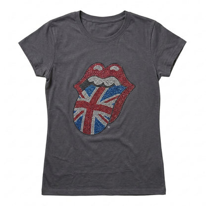 THE ROLLING STONES - CLASSIC UK TONGUE - Maglietta da donna grigia (impreziosita)