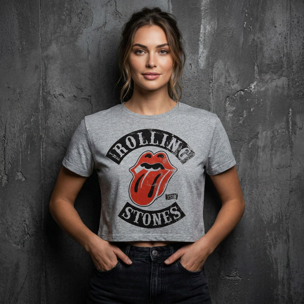 THE ROLLING STONES - TOUR '78 - Ladies Crop Top Grey