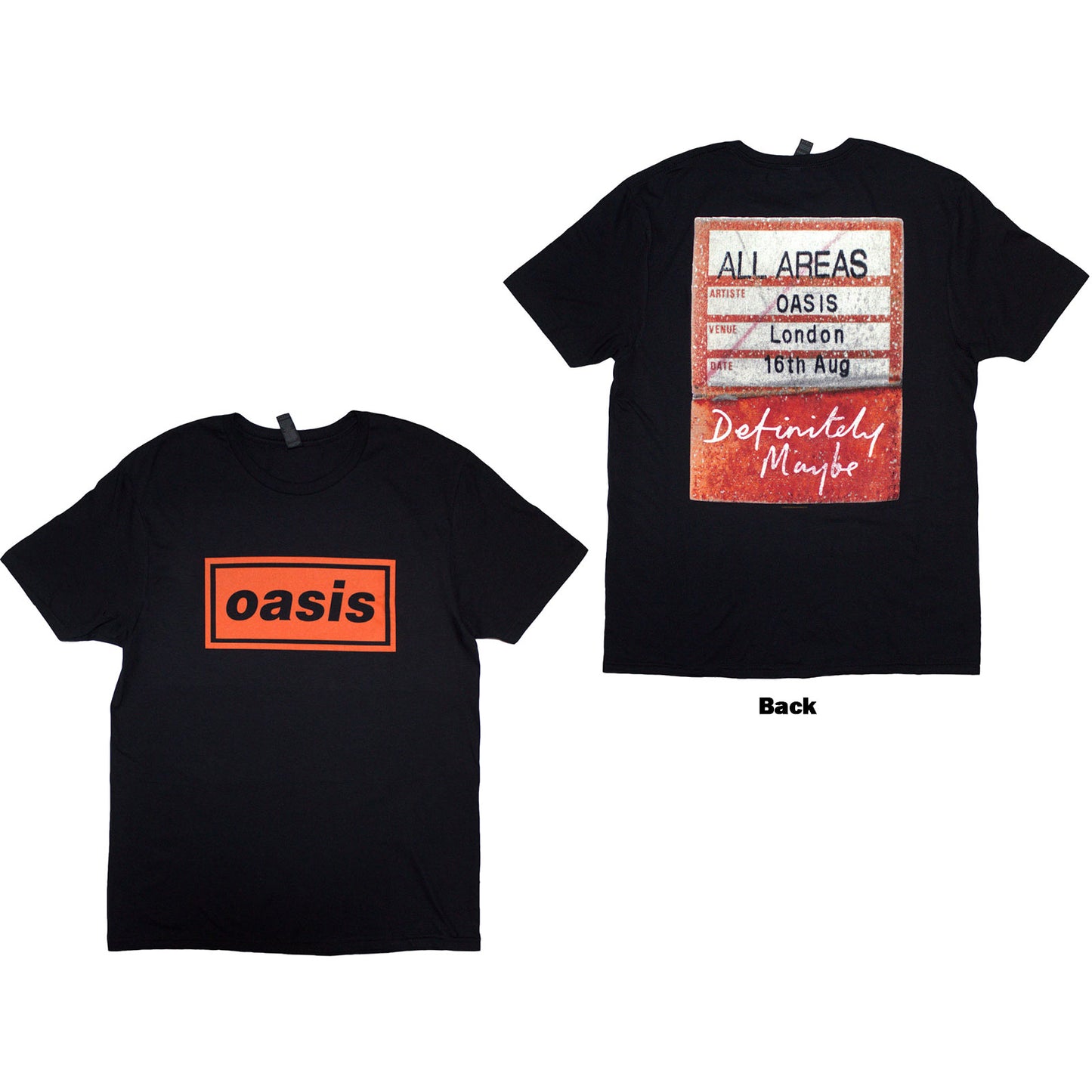 OASIS - DEFINITELY MAYBE AAA PASS - T-Shirt Black (Back Print)