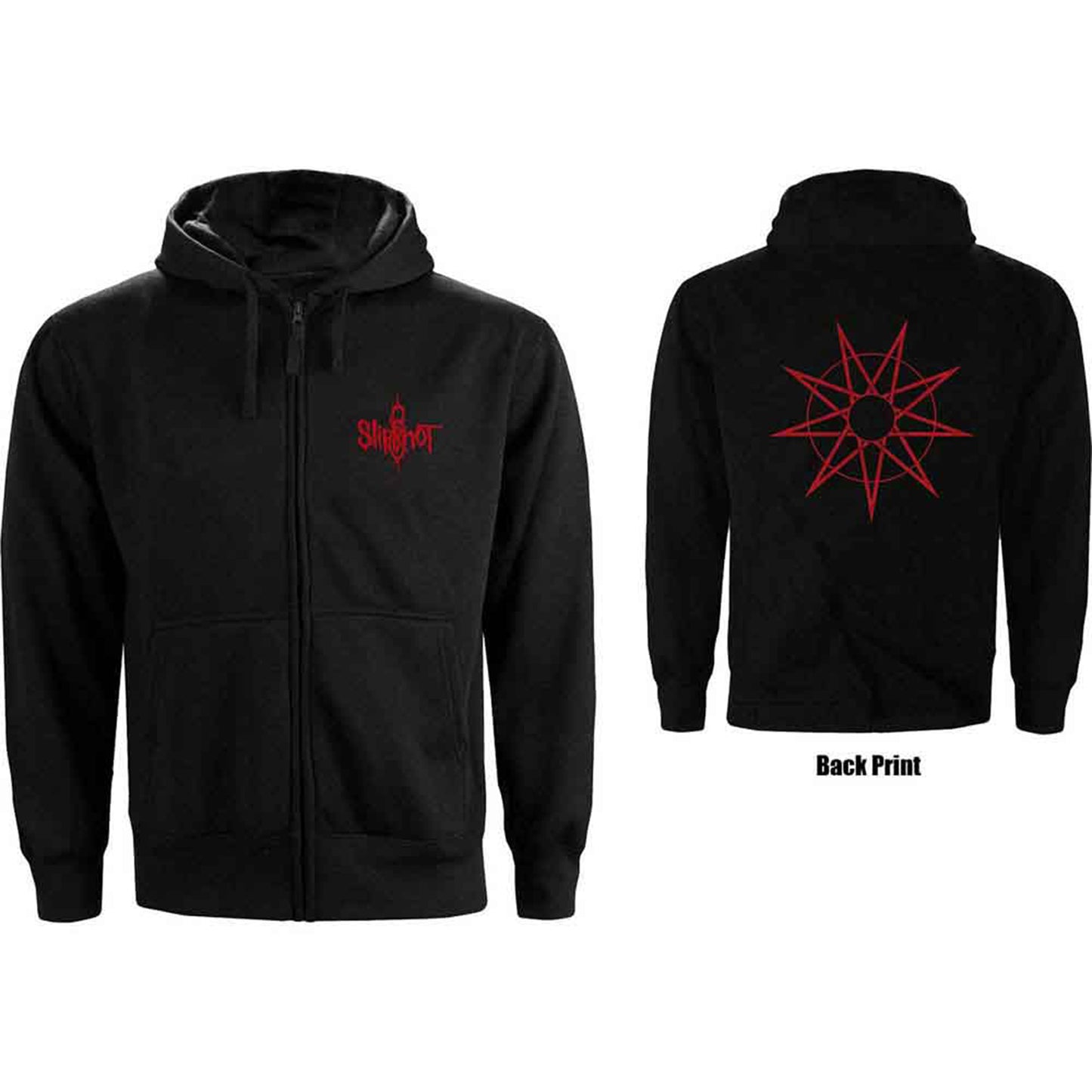 SLIPKNOT - 9 POINT STAR - Zipped Hoodie Black (Back Print)