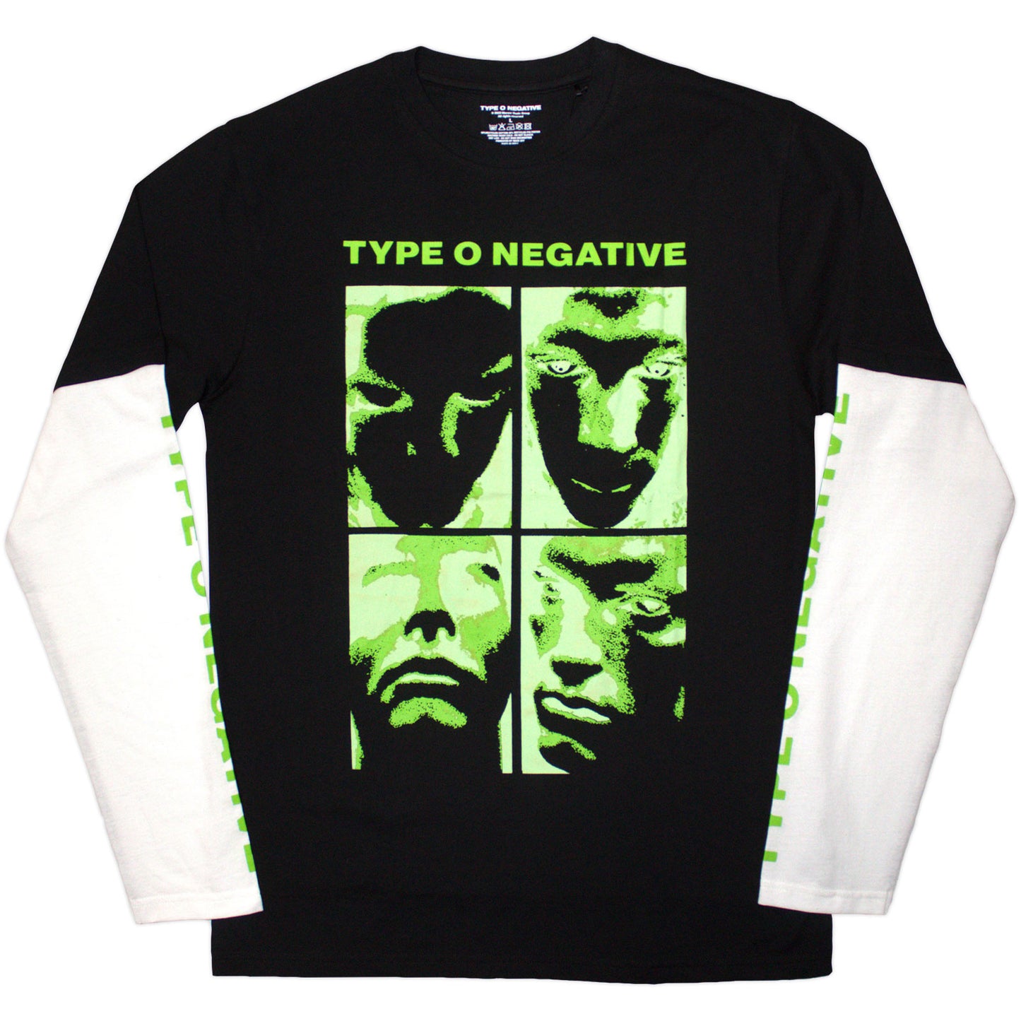 TYPE O NEGATIVE - FACES - Layered Long Sleeve T-Shirt Black, White (Sleeve Print)