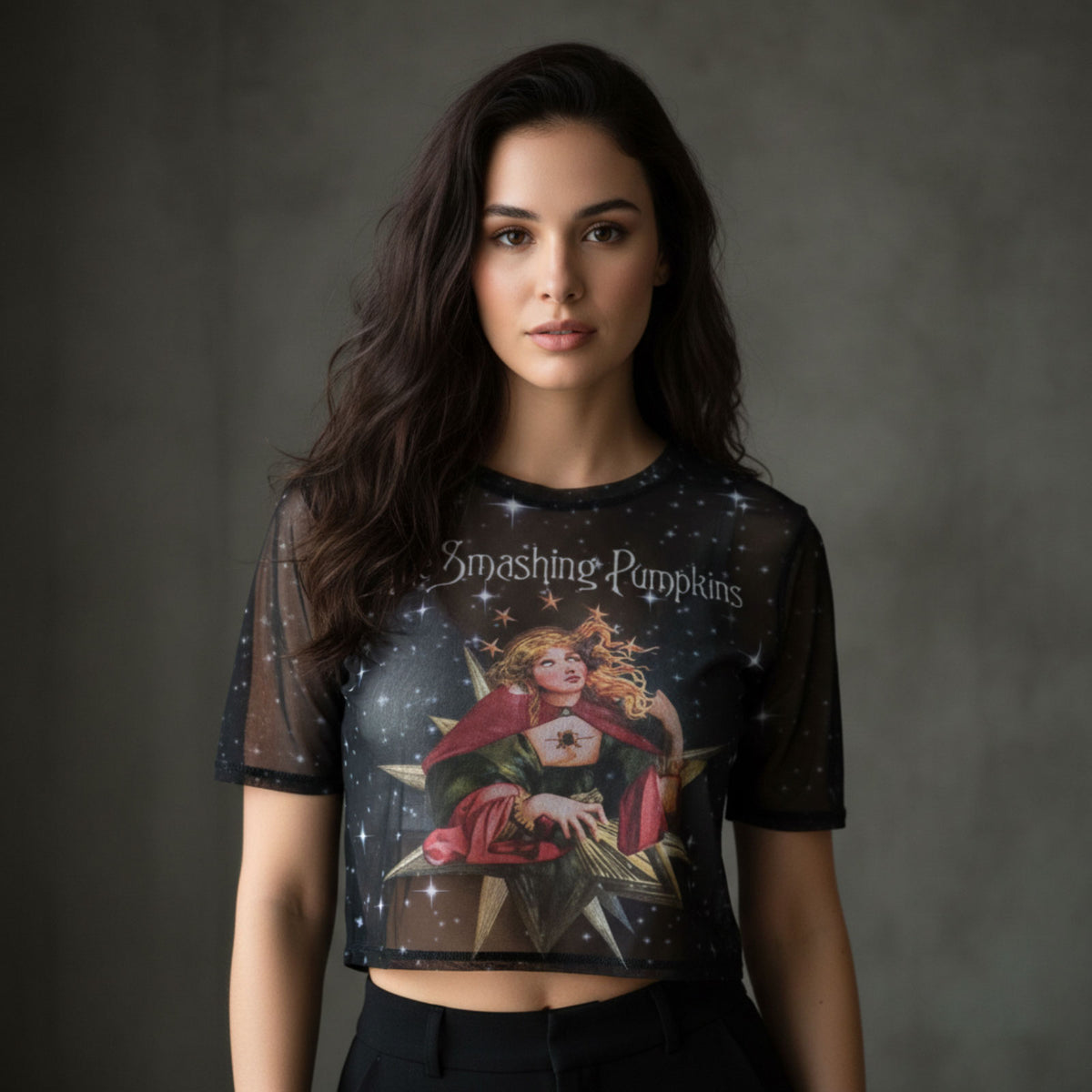 THE SMASHING PUMPKINS - MELLON COLLIE - Ladies Long Sleeve Crop Top Navy