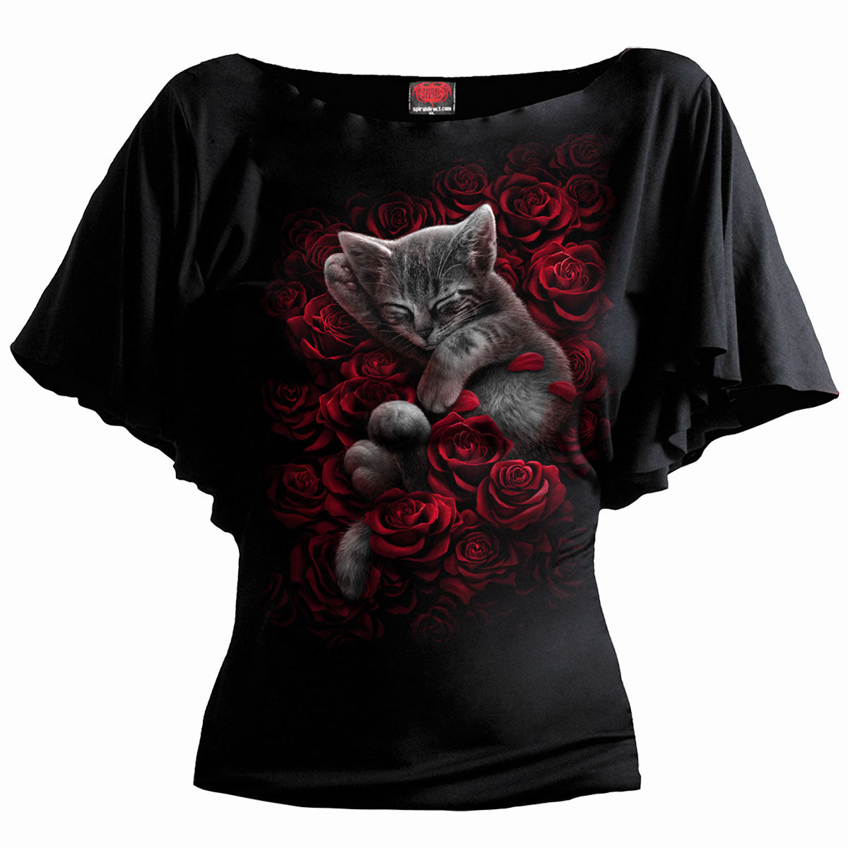 BED OF ROSES - Boat Neck Bat Sleeve Top Black