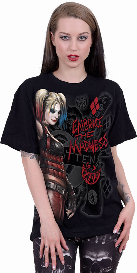 HARLEY QUINN - EMBRACE MADNESS - Front Print T-Shirt Black