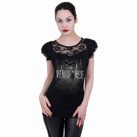 THE BATMAN - I AM VENGEANCE - Lace Layered Cap Sleeve Top Black