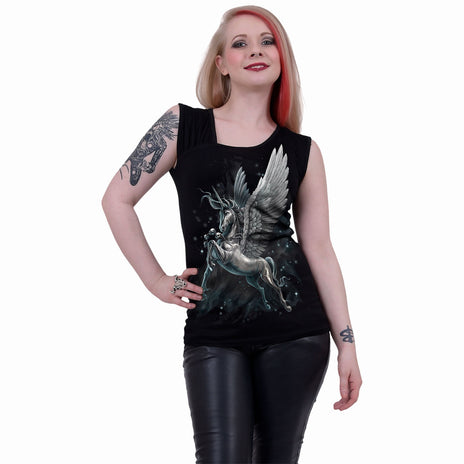 CELESTIAL - Gathered Shoulder Slant Vest Black