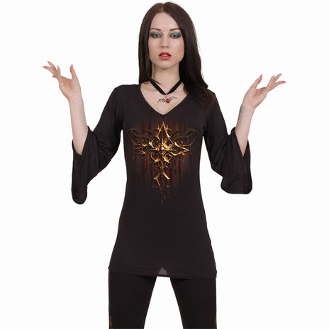 DRIPPING GOLD - V Neck Goth Sleeve Top Black