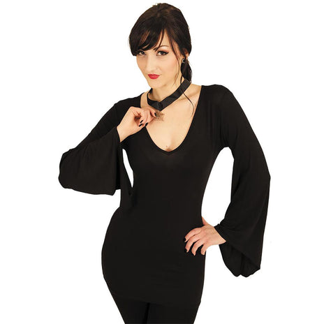 GOTHIC ELEGANCE - Top con scollo a V e manica goth nero