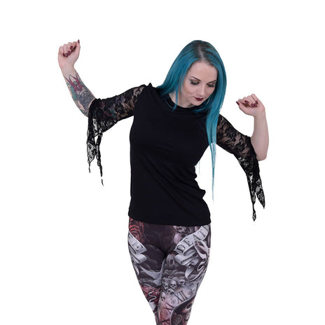 GOTHIC ELEGANCE - Top con maniche in pizzo rosa