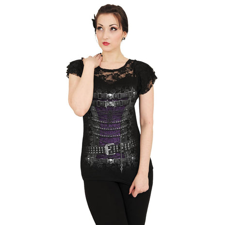 WAISTED CORSET - Top con manica a cappuccio in pizzo nero